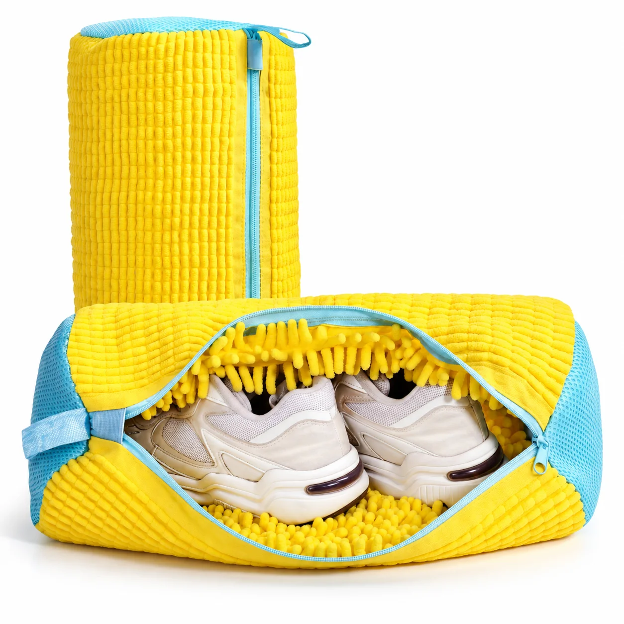 Open LunaXia sneaker laundry bag holding one shoe