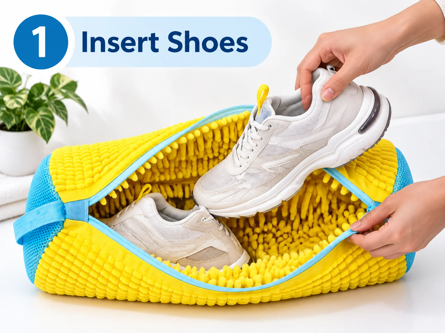 Step one: inserting one shoe into each LunaXia bag