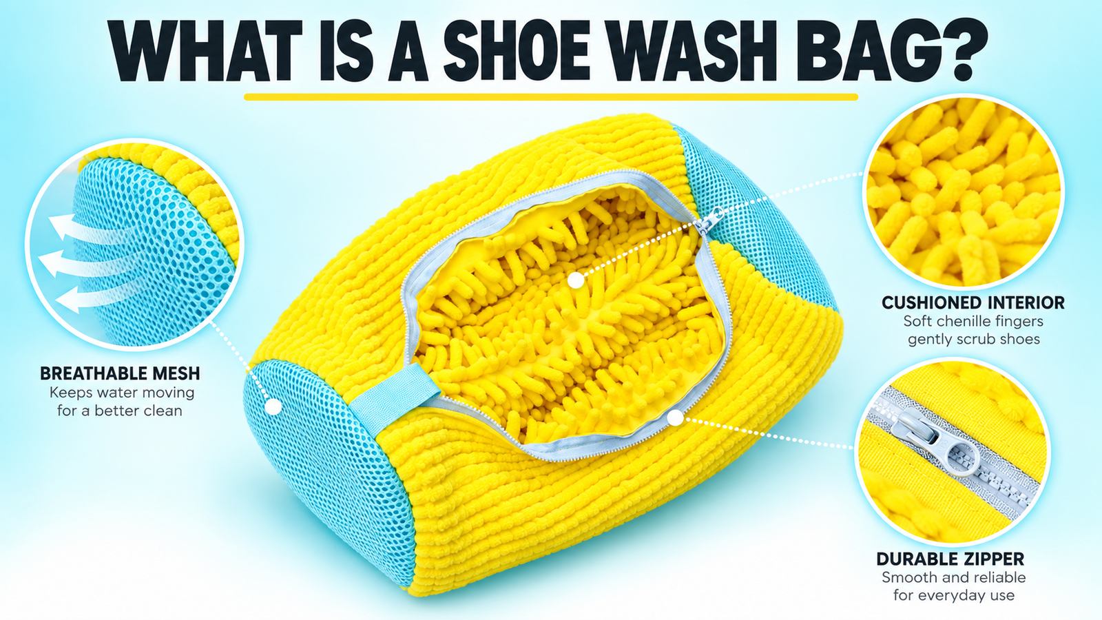 LunaXia shoe wash bag with breathable mesh cushioned interior and zipper details